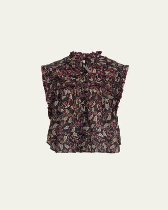 Isabel Marant Dersia Floral Ruffled Cotton Button-Front Top