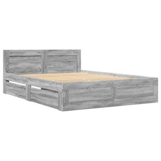 Berkfield Home Durable Bed Frame with Headboard without Mattress Grey Sonoma 140