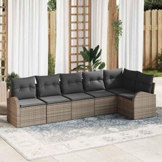 vidaXL Vidaxl - Conjunto De Sof&aacute; De Jard&iacute;n Con Coj&iacute;n 6 Pcs Gris Polirat&aacute;n