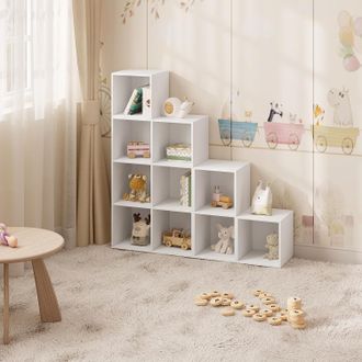 Woltu Woltu Estanter&iacute;a Tipo Escalera / Unidad De Almacenamiento Con 10 Cubos, Estanter&iacute;a De Madera Independiente Para Estudio, 120x30x120 Cm, Blanca