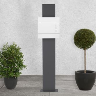 ECD Germany Ecd Germany Buz&oacute;n Correos De Pie 37 X 10,5 X 36,5cm Acero Dise&ntilde;o Moderno Blanco Y Soporte Pedestal Antracita 170cm Altura Portal Compartimiento Integr