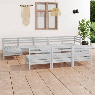vidaXL Juego De Muebles De Jard&iacute;n 11 Pzas Madera Maciza De Pino Blanco Vidaxl