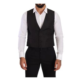 Dolce & Gabbana Suit Vests, male, Gray, Size: M Gray Silk Formal Vest, Slim Fit