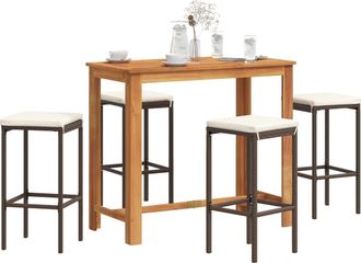 vidaXL Mesa Y Taburetes De Jard&iacute;n 5 Pzas Madera Acacia Rat&aacute;n Pe Marr&oacute;n Vidaxl