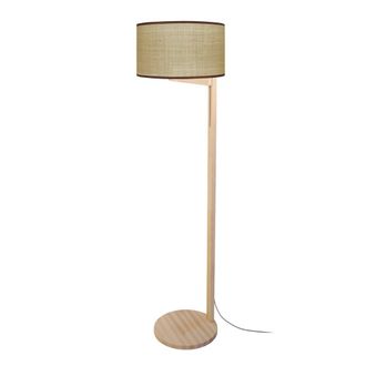 Tosel Lamp&aacute;ra de pie madera Alt.163cm natural ;Pantalla: AMARILLO fonc&eacute;