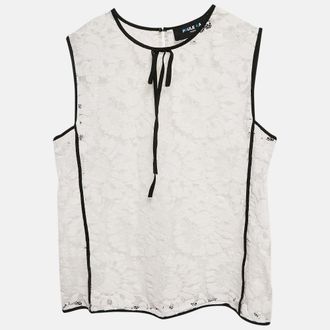Paule Ka White Floral Lace Sleeveless Top M