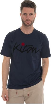 Kiton Maxi Logo Katoenen T-shirt - Heren - T-shirts - Blauw - M - Katoen - Tops