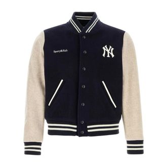 Sporty & Rich Wool Blend Bomber Jacket - Heren - Bomber jackets - Blauw - M - Wol - Jassen