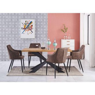Life Interiors Life Interiors - Duke lux Zarah Dining Set - a White Wooden Dining Table and Set of 4 Dark Brown Leather Dining Chairs - Dining Room Kitchen