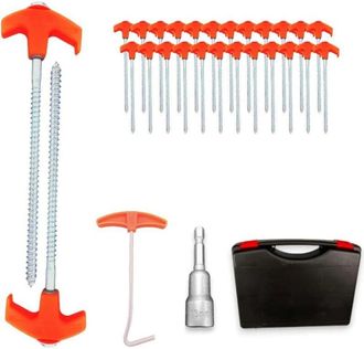 OEM 24 Estacas Giratorias De Acero Reforzado Con Rosca, Puntas De Fijaci&oacute;n Y Extractores, Bolsa De Almacenamiento Para Camping, Tiendas De Campa&ntilde;a Y Activ