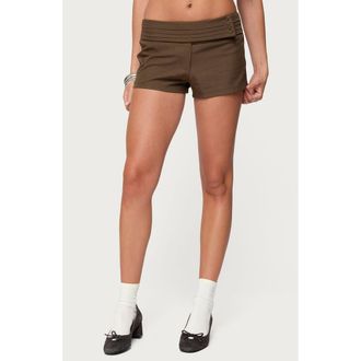 Edikted Karla Pleated Micro Shorts in Brown at Nordstrom, Size X-Small
