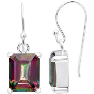 MAX + STONE Sterling Silver Emerald Cut Gemstone Drop Earring