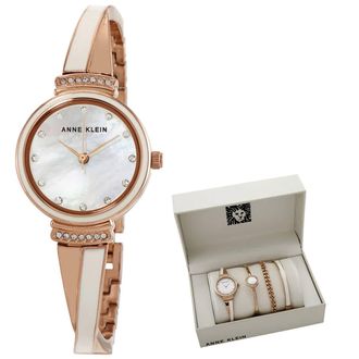 Anne Klein Quartz Crystal White Dial Watch And Bracelet Set AK/2216RWST