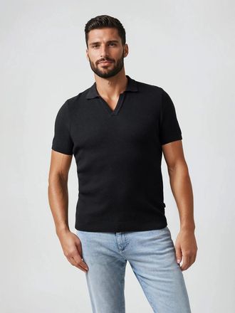 Stone Rose Pique Knit Johnny Collar Polo in Black at Nordstrom, Size Xx-Large