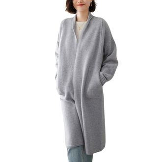Dissa Women Cashmere Cardigan Grey V-Neck Sweater Long Sleeve Relaxed Cashmere Wool Thick Cardigan Midi Ladies Sweater,14,YD2330