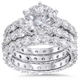 Pompeii3 9ct Diamond Engagement Ring Eternity Guard Band Set 14k White Gold Size Selectable