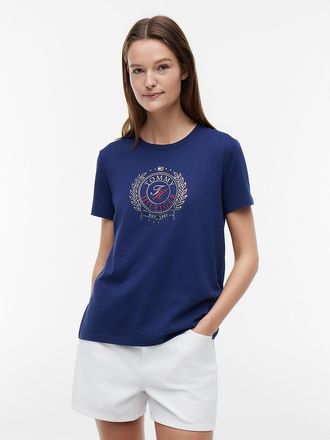 Tommy Hilfiger Womens Foiled Laurel Leaf Logo T-Shirt - Navy - XXL