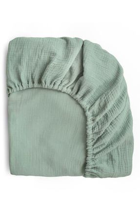 Mushie Extrasoft Cotton Muslin Crib Sheet in Roman Green at Nordstrom
