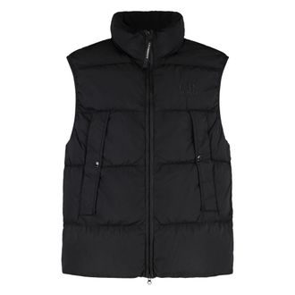 C.P. Company Vests, male, Black, Size: L Down Vest with Adjustable Drawstring Hem
