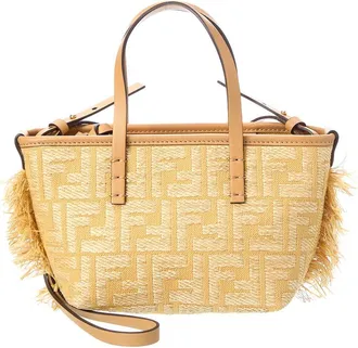 Fendi Fendi Roll Mini Ff Raffia & Leather Tote