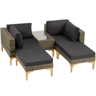 TecTake Conjunto de rat&aacute;n con estructura de aluminio, natural