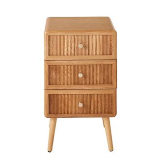 Calicosy 3-Drawer Bedside Table With Slatted Fronts, H71 Cm AVA in Light Brown