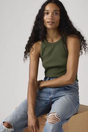Levi's Essential Racer Tank Top - Donna - XS - Verde / Deep Depths Garment Dye