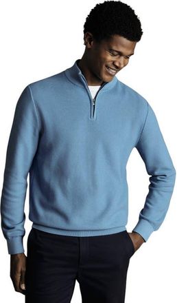 CHARLES TYRWHITT Cotton Zip Neck Sweater in Ocean Blue at Nordstrom, Size Xxx-Large