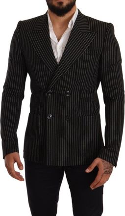 Dolce & Gabbana Mens Double Breasted Pinstripe Blazer - Black