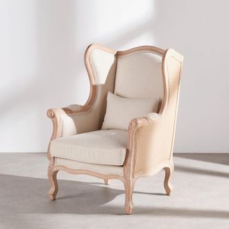 Maisons du monde Sill&oacute;n de madera de haya y yute efecto lino