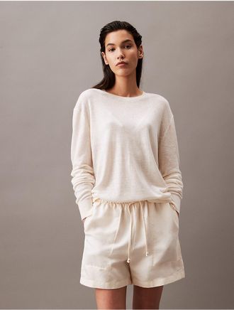 Calvin Klein Womens Linen Blend Sweater - White - XS