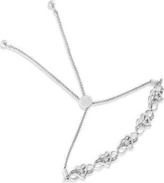 House of Brilliance Silver Diamond Accent Interlocking Infinity and Heart Bolo Tennis Bolo Bracelet in White at Nordstrom