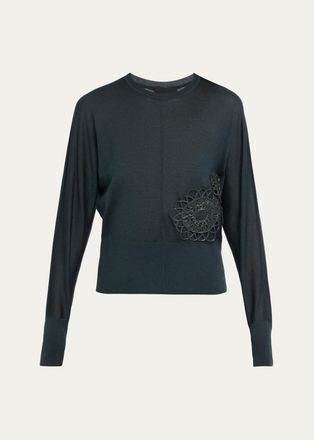 Akris 3D Woven Appliqu&eacute; Cashmere-Silk Dolman-Sleeve Sweater
