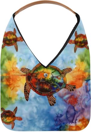 Generic Tie Dye Turtle Color Pattern Reusable Lightweight Grocery Bags - Foldable Into Compact Pouch, Washable & Sturdy, Multipurpose for Shopping and Travel