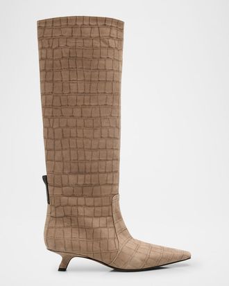 Brunello Cucinelli Leather Comma-Heel Knee Boots