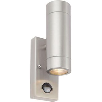Loops Up & Down IP44 Outdoor Wall Light with PIR - 2 x 7W LED GU10 - Stainless Steel in Metallics