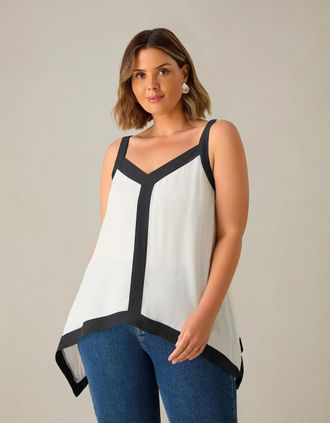 Live Unlimited London Womens Mono Hanky Hem Top - Black/Multi - Size: 28