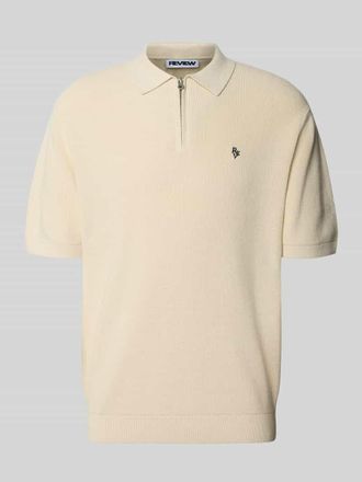 Review Boxy Fit Poloshirt mit Logo-Stitching in Ecru, Gr&ouml;&szlig;e XXL