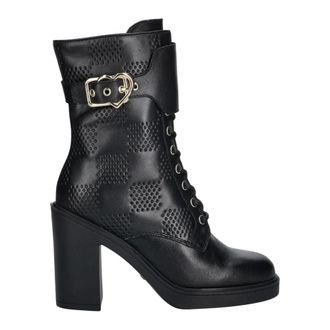 Love Moschino Schoenen, Dames, Zwart, 40 EU, Leer, Heart-buckle Heeled Boots