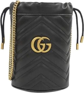 Gucci Pre-owned Bucket Bags, female, Black, Size: ONE SIZE Pre-owned GG Marmont Quilted Chevron Leather Shoulder Bag