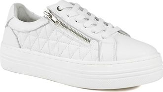 Jones Bootmaker Womens Arianna Quilted Leather Zip & Lace Trainers - White - Size UK 6