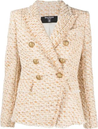 Balmain Multicolor Tweed Casual Blazer Jas - Dames - Blazers - Beige - M - Tweed - Jassen