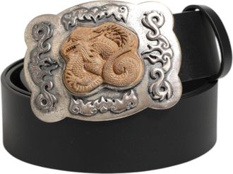Dolce & Gabbana Mens Black Leather Gothic Dragon Metal Buckle Belt 100lf