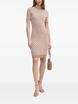 Guess Co Mini-jurk met korte mouwen en logopatroon - Beige