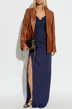 Versace Long Dress With Appliqu&eacute;s, Womens, Navy Blue