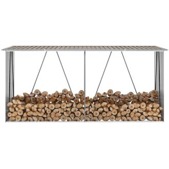vidaXL Casetilla Para Le&ntilde;a Acero Galvanizado Marr&oacute;n 330x84x152 Cm Vidaxl