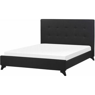 Beliani Beliani - Letto Imbottito Nero Rete Doghe Testata Alta Piedini Legno 140 x 200 cm Ambassador