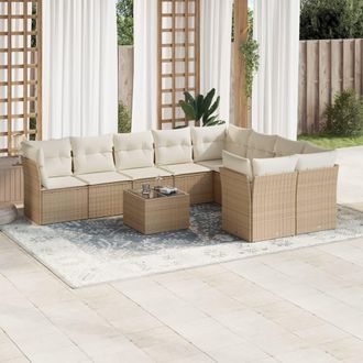 vidaXL Juego De Sof&aacute;s Jard&iacute;n Con Cojines Beige 10 Pzas Rat&aacute;n Sint&eacute;tico Vidaxl