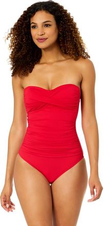 Anne Cole Womens Live In Color Solid Twist Front Shirred One Piece Swimsuit in Ruby Red at Nordstrom, Size 16