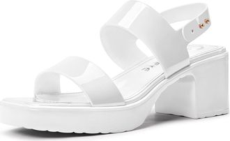 Castamere Womens Square Toe Chunky Block Heel Platform Ankle Strap Sandals Dress Casual Party Patent Leather Shoes 6.5 CM Heels White 3.5 UK